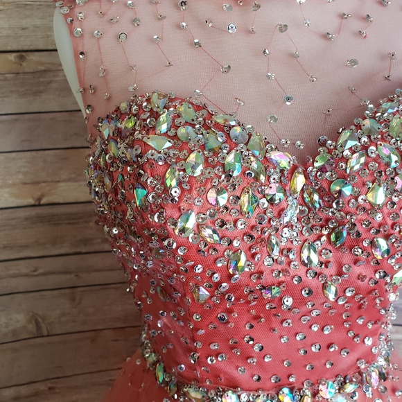 NWT Coral Sequin Jewel Homecoming/Prom Dress - Picture 3 of 6